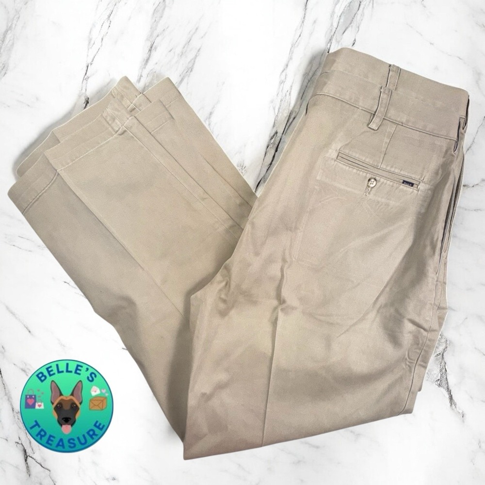 Polo Ralph Lauren Khaki Pants Men's 38x30 Ethan Pleated‎ Straight Chino Preppy